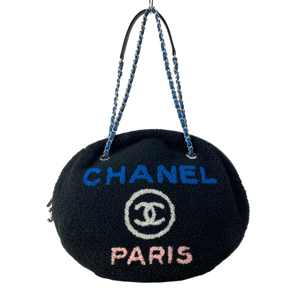 Chanel Deauville Line Shoulder Bag Black Blue Pink Shearing Sheepskin Leather